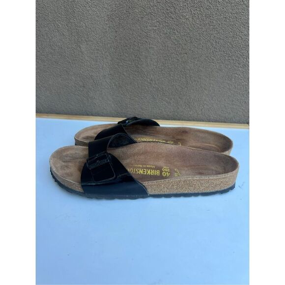 Birkenstock Shiny Black Leather Slip On Sandals Slides Womens Size 40 (US 9) - Picture 4 of 7